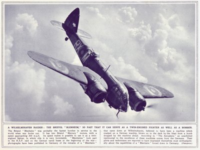 Un Bristol Blenheim, da The Illustrated War News, pubblicato il 22 novembre 1939 da English Photographer